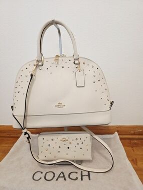 COACH Sierra Satchel + Accordian Zip Wallet w/ Stardust Studs In Chalk
